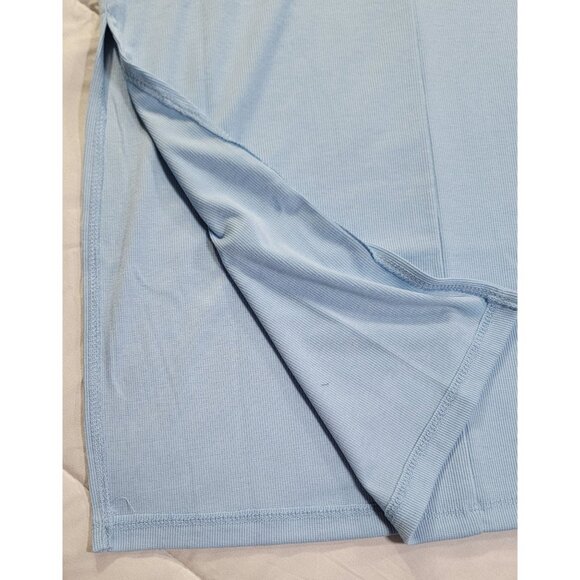 Hyfve Womens Large Midi Dress Sky Blue Ribbed Knit Sleeveless Side Slit  NTW - Picture 3 of 8